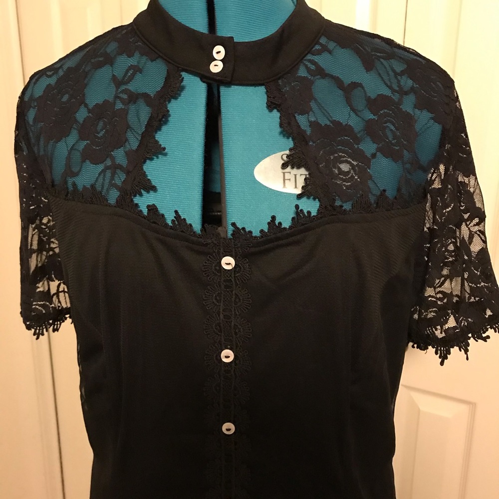 Bella Poque black high collar and lace dress